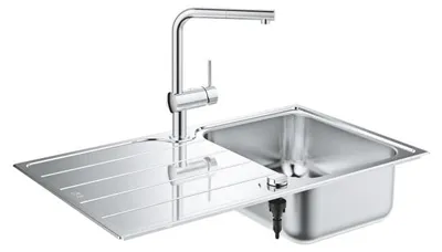 Zdjęcie produktu dla GROHE Minta, Zlew zamontowany na szczycie, Prostokątny, Stal nierdzewna, Stal nierdzewna, 1 mis(y), Kwadrat