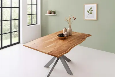 Produktbild von Esstisch Baumkante massiv Akazie natur 120 x 80 Spider-Gestell silber BENNI