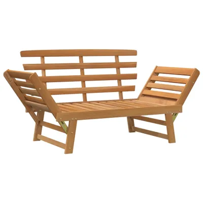 A wooden garden bench shown from the front on a white background.