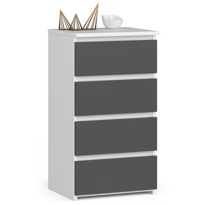 Produktbild von Kommode 40 cm 4 Schubladen Wohnzimmer Schrank B40 x H74 x T35 cm Weiß-Grau