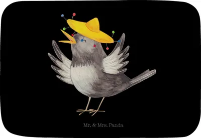 Produktbild von Mr. & Mrs. Panda Badteppich Rabe Sombrero - Schwarz - Geschenk, Badvorleger, Badezimmer Matte, Elster, Badematte, Badläufer, Vogel, Motivation, Badezimmerteppich, Vögel