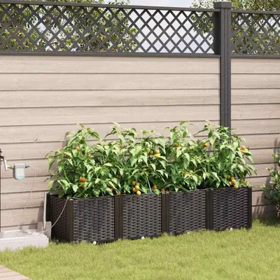 Image de Maison Exclusive - Ensemble de 4 pots de jardin, couleur marron, dimensions 160 x 40 x 37,5 cm, en plastique PP