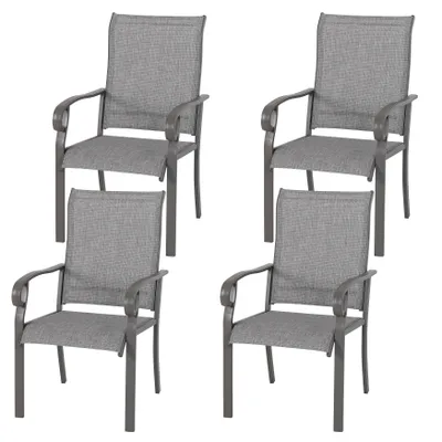 Produktbild von Avestar Gartenstühle 4er Set aus Textilene-Gewebe und pulverbeschichtetem Eisen, Balkonstuhl, Hellgrau