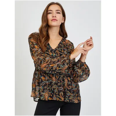 Produktbild von Orsay Braun-Schwarze gemusterte Damenbluse DP-3522976__S