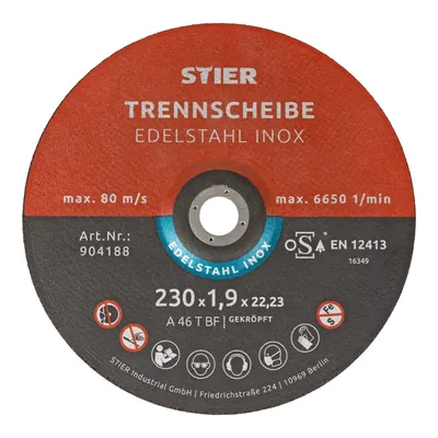 Produktbild von STIER Trennscheibe für Edelstahl/INOX, Metall, Stahl, Ø Flexscheibe: 230 x 1,0 x 22,23 mm, gerade, Set mit 25 Stück, für Winkelschleifer
