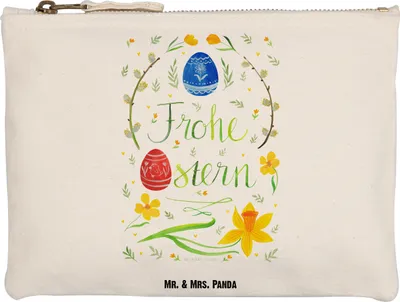 Produktbild von Mr. & Mrs. Panda Pouch Ostern Frohe Ostern Grösse XL Große - Weiß - Geschenk, Etui, Schlamper, kosmetiktäschchen, Bemalte Ostereier, Osterblume, Ostergrüße, Stoffbeutel