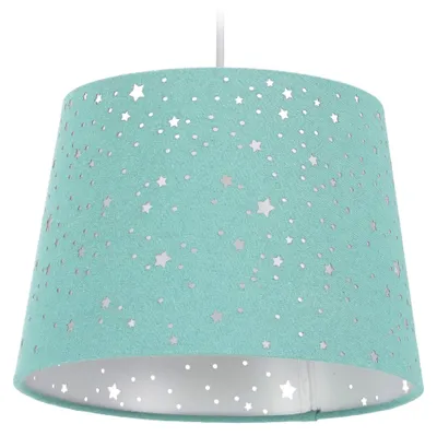 Produktbild von Relaxdays Kinderzimmerlampe Sterne, hängende Schirmlampe, Jungen & Mädchen, Sternenhimmel, E27, runder Stoffschirm, mint
