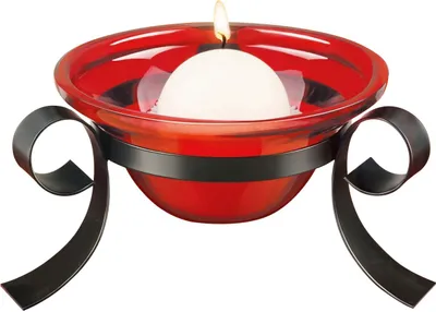 Produktbild von Kerzenhalter rot Kerzenschale + Kugelkerze Teelichthalter Teelicht Deko Kerze