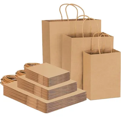 Produktbild von Papiertüten mit Henkel, Braun, 45 Stück, Gemischte Größen