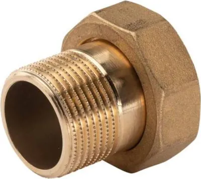 Produktbild von Messing Gewinde-Fitting Schaft flachdichtend mit Kappe 3/4'AG (DN 20) - 1'IG (DN 25) - schwere Ausführung