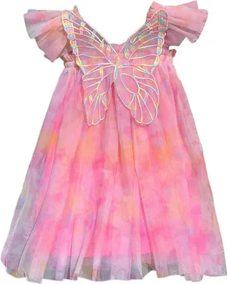 Produktbild von Sommerkleid für Mädchen, Kleinkindergröße, Tüll, Schmetterlingsärmel, Prinzessinnenkleid
