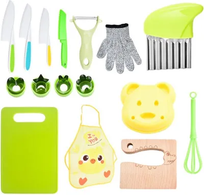 Produktbild von 16-teiliges Kindermesserset für echtes Kochen, Messerset für Kleinkinder, Küchenmesserset für Kinder mit Schneidebrett, Gemüsemesser, Messerset für Kinder ab 3 Jahren, Jungen und Mädchen, Geburtstag, Weihnachten