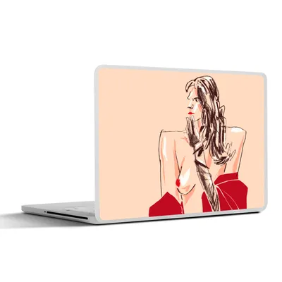 Produktbild von MuchoWow® Laptop Aufkleber Sticker Cover Frau - Porträt - Pastell - Rot 25x18 cm - Laptop-Deko