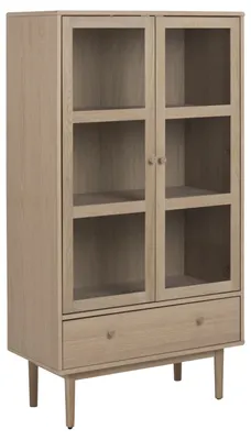 Produktbild von Aston Vitrinenschrank mit 2 Glastüren und 1 Schublade, weiß geölt eichendekor.