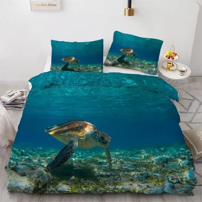 Productafbeelding van Beddengoedset zeeschildpad, 155x220 cm, 3-delig, microvezel, met rits