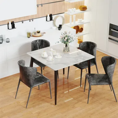 Produktbild von WISFOR Esstisch Marmor Optik, Küchentisch Esszimmertisch für 4 Personen, Rechteckig Tisch mit rutschfesten Beinen aus Metall, Modern Design, Bentley Weiß