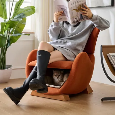 Image de Flieks Fauteuil Lounge Canapé individuel Fauteuil rembourré avec lit pour chat, Fauteuil avec accoudoirs Fauteuil Relax Canapé Lounge en look requin-baleine, Fauteuil individuel avec lit pour chien