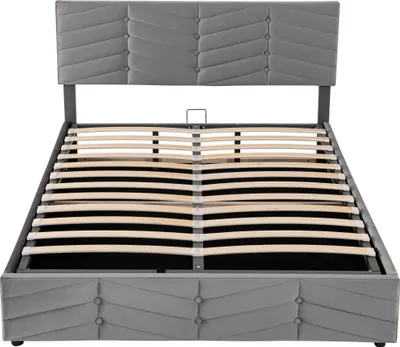 Produktbild von Flieks Polsterbett mit Stauraum, Doppelbett 140x200cm Boxspringbett mit Lattenrost, Stauraumbett Funktionsbett Samt, Grau