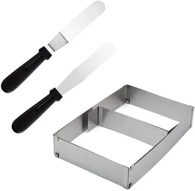 Immagine prodotto di Stampo per torte rettangolare, estensibile, in acciaio inossidabile, 27,7 x 18 x 5 cm, spatola inclusa