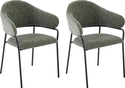 Produktbild von byLIVING Stuhl 2-er Set CURVE / Webstoffbezug in dunkelgrün, Gestell in schwarz / Esszimmerstuhl / Küchenstuhl / Maße: B 60 x H 86 x T 58 cm