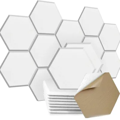 Immagine prodotto di Pannelli acustici, design esagonale, installazione autoadesiva, BIANCO, confezione da 12 pezzi