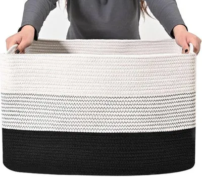 Zdjęcie produktu dla Solidny kosz na bieliznę 55 x 43 x 30,5 cm, biało-brązowy
