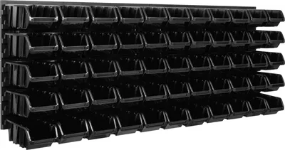 Image de Système de rangement Étagère d'atelier | 115 x 39 cm | 55 pièces Boîte | Étagère murale avec bacs empilables - Panneaux muraux Étagère à bacs extra-robuste Panneau perforé pour outils Étagère de rangement Étagère de garage