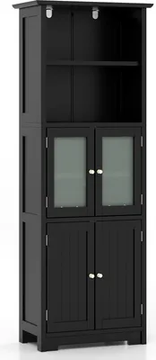 Obrázek produktu pro COSTWAY Koupelnová skříňka vysoká 163 cm, volně stojící spížní skříňka se 2 skříňkami, 2 otevřené přihrádky černá