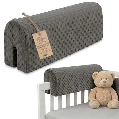 Obrázek produktu pro Ochranná hrana pro dětské postele Minky, 50 cm - ochrana rámu postele, ochrana proti vypadnutí z dětské postele, ochranná síť pro postel s pružinami, ochranná síť s potahem Minky, ochranná hrana pro dětskou postýlku, Oeko-Tex, šedá barva