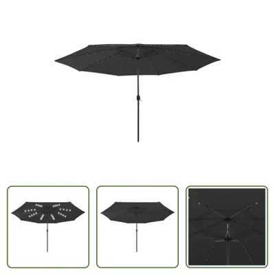 Zdjęcie produktu dla The Living Store Parasol z oświetleniem LED i metalowym słupkiem 400 cm czarny