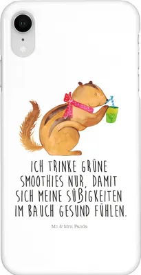 Produktbild von Mr. & Mrs. Panda Iphone XR Handyhülle Eichhörnchen Smoothie - Weiß - Geschenk, Streifenhörnchen, Lustige Sprüche, Abnehmen, Green Smoothies, Premium Kunststoff, Diät