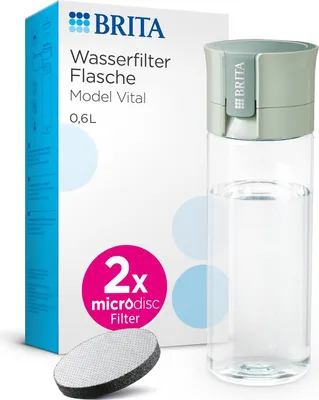 Produktbild von BRITA Wasserfilter Flasche Model Vital hellgrün (600ml) inkl 2 MicroDisc Filter – Praktische Trinkflasche mit für unterwegs, filtert Chlor &