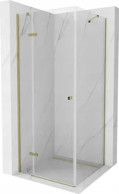 Image de Cabine de douche Mexen Roma avec porte battante 90 x 90 cm, Transparent, Or - 854-090-090-50-00