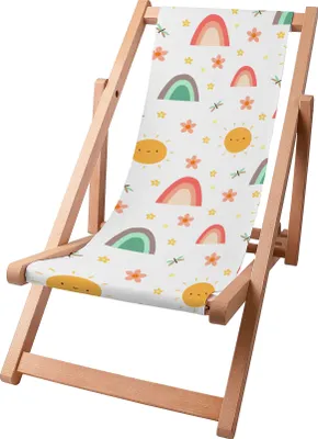 Immagine prodotto di Sdraio per bambini Dreamroots pieghevole in legno, fino a 130 kg, sdraio pieghevole con regolazione dell'inclinazione dello schienale in 3 fasi, Rainbow e Sun