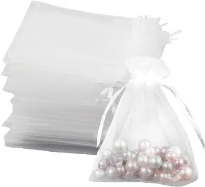 Produktbild von 100 Stück Organzasäckchen, 7 x 9 cm, Geschenkbeutel in Weiß