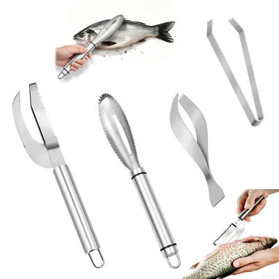 Fischschupper-Set 4-tlg. aus Edelstahl 304, Grätenpinzette