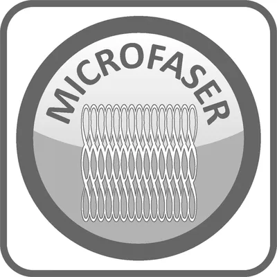 A circular graphic with the text MICROFASER and an illustration of fabric fibers.