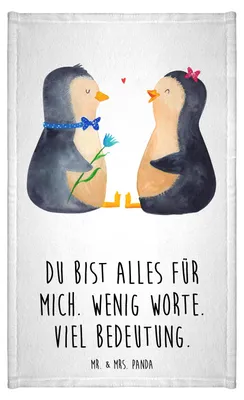 Produktbild von Mr. & Mrs. Panda Handtuch Pinguin Pärchen - Weiß - Geschenk, Liebe, Pinguine, Kleines, Klein, Hochzeitsgeschenk, Hochzeitstag, gäste wc, Gästehandtuch 30x50, Bunt