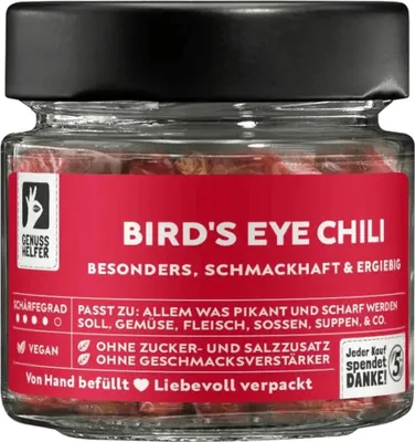 Produktbild von Birds Eye Chili, ganz, sehr scharf, Chilischoten getrocknet, 20g im Glas