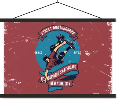 Produktbild von MuchoWow® Textilposter Skateboard - Mann - Retro - Zitat 60x40 cm mit schwarzem Rahmen - Hölzernes
