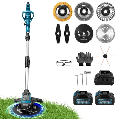 Produktbild von 1200W Akku Rasentrimmer mit 2×4,0Ah Akku 100-140cm Teleskop Freischneider mit 7 Klingentypen Unkrautbürste Motorsense 16800U/min Bürstenloser Motor