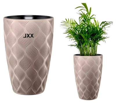 Produktbild von Blumenkübel mit herausnehmbarem Einsatz, rund, 3D-Effekt, dekorativ (Taupe, XXL)