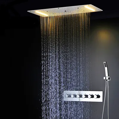 Obrázek produktu pro Sprchová souprava OihPaw z nerezové oceli, 6 rukojetí, dešťová masážní sprcha, termostat, 380x700 mm, stříbrná