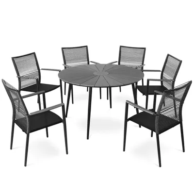Produktbild von di volio Gartenmöbel ARONA, runder Gartentisch mit 6 Stühlen, mit Armlehnen - Set, Essgruppe für 6 Personen, langlebig & wetterfest