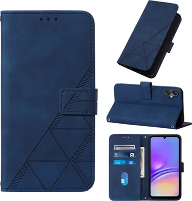 Image de Etui en cuir pour Samsung Galaxy A05 avec embossage, porte-cartes et support bleu