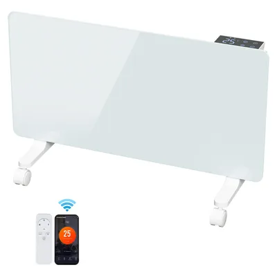 Produktbild von Peviasot Elektroheizung 2000W Weiß Glasheizung mit WiFi App & Fernbedienung, 24h Timer, Thermostat, IP24, Wand- oder Standmontage