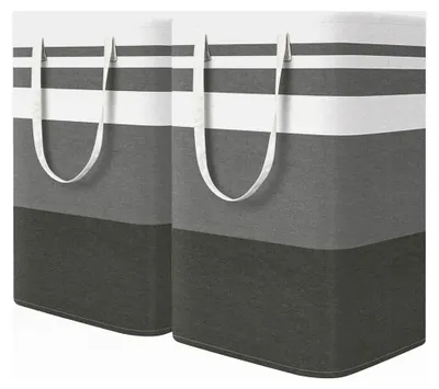 Produktbild von Faltbarer Wäschekorb Wäschesammler Aufbewahrungskorb Tragbarer Wäschesortierer für Kinderzimmer und Badezimmer, 75L, 40x30x60cm, Grau-weiß