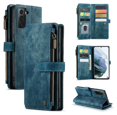Immagine prodotto di Custodia Galaxy S21 FE 5G, Custodia in Finto cuoio con cerniera, chiusura magnetica, tasca per carte, supporto, portafoglio, custodia protettiva per Samsung Galaxy S21 FE 5G Blu