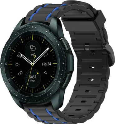 Produktbild von Strap-it Samsung Galaxy Watch 42mm Sport Schnallenarmband (Schwarz/Blau)