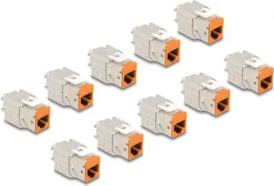 Zdjęcie produktu dla DeLOCK Keystone Modul RJ45 żeński do LSA Cat.6A zestaw bez użycia narzędzi pomarańczowy, 10 sztuk, Płaski, Pomarańczowy, RJ-45, LSA, Żeńska, Żeńska